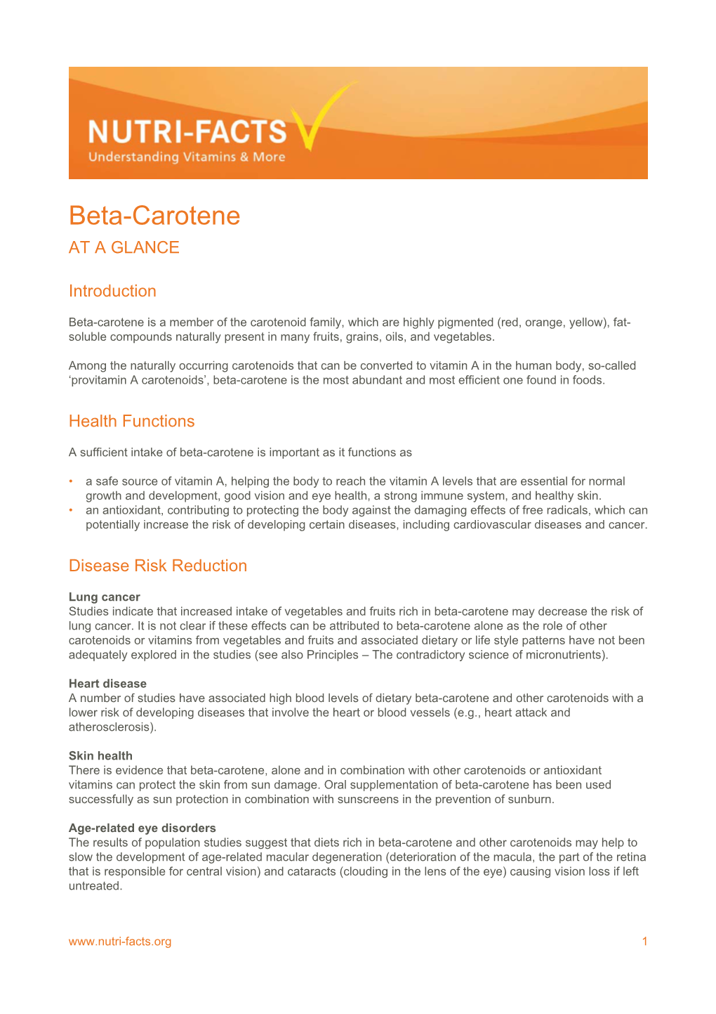 Beta-Carotene at a GLANCE