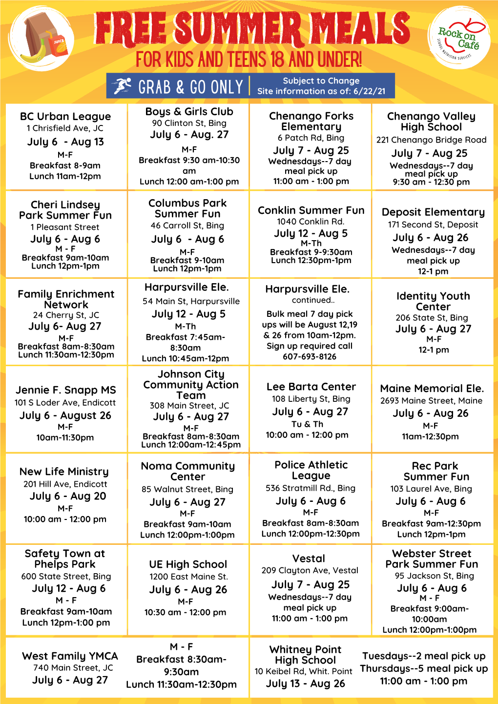 Summer Meal Sites 2021