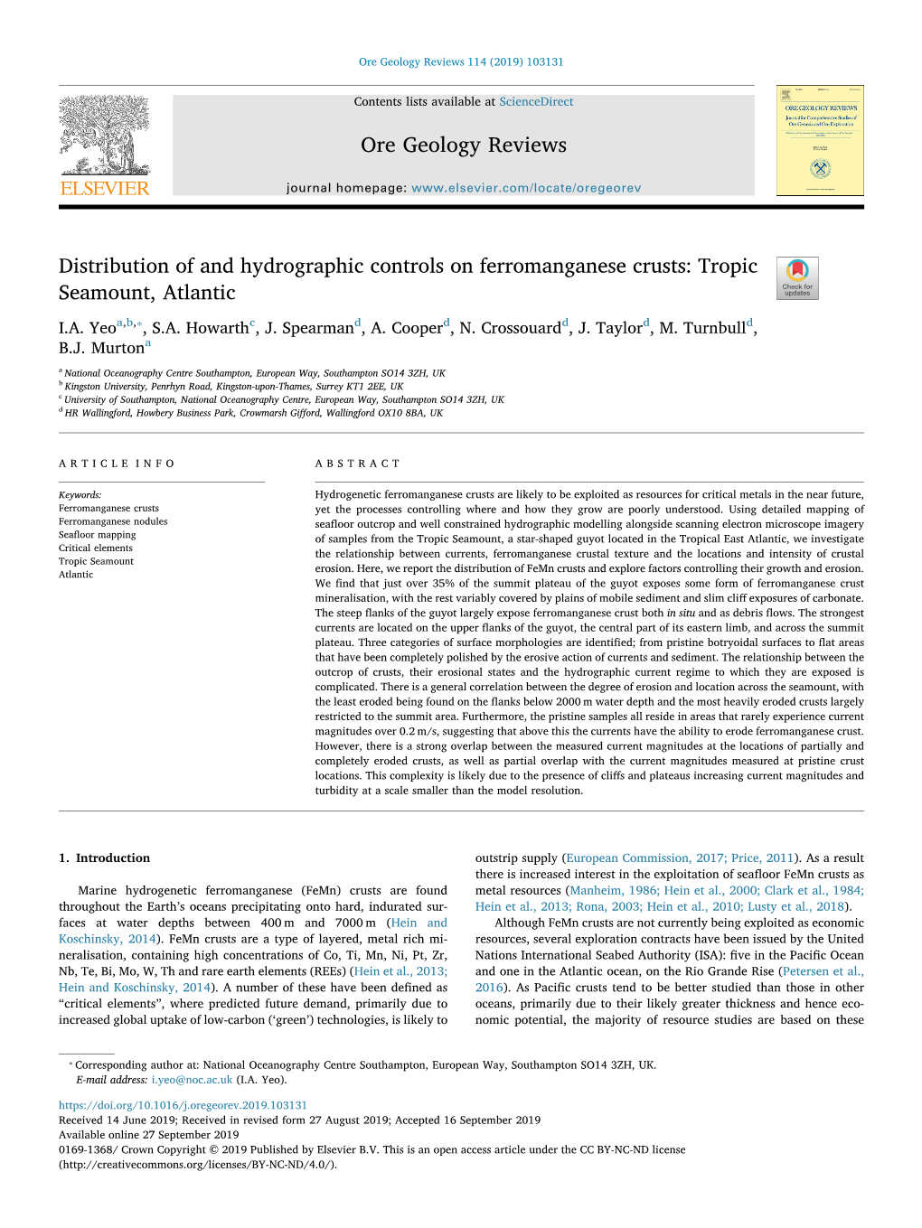 Ore Geology Reviews 114 (2019) 103131