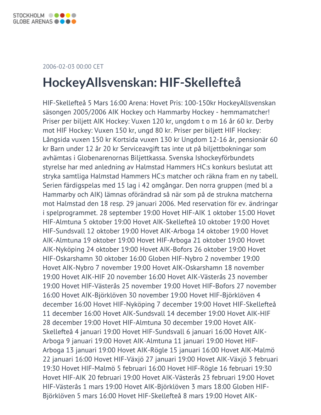 Hockeyallsvenskan: HIF-Skellefteå