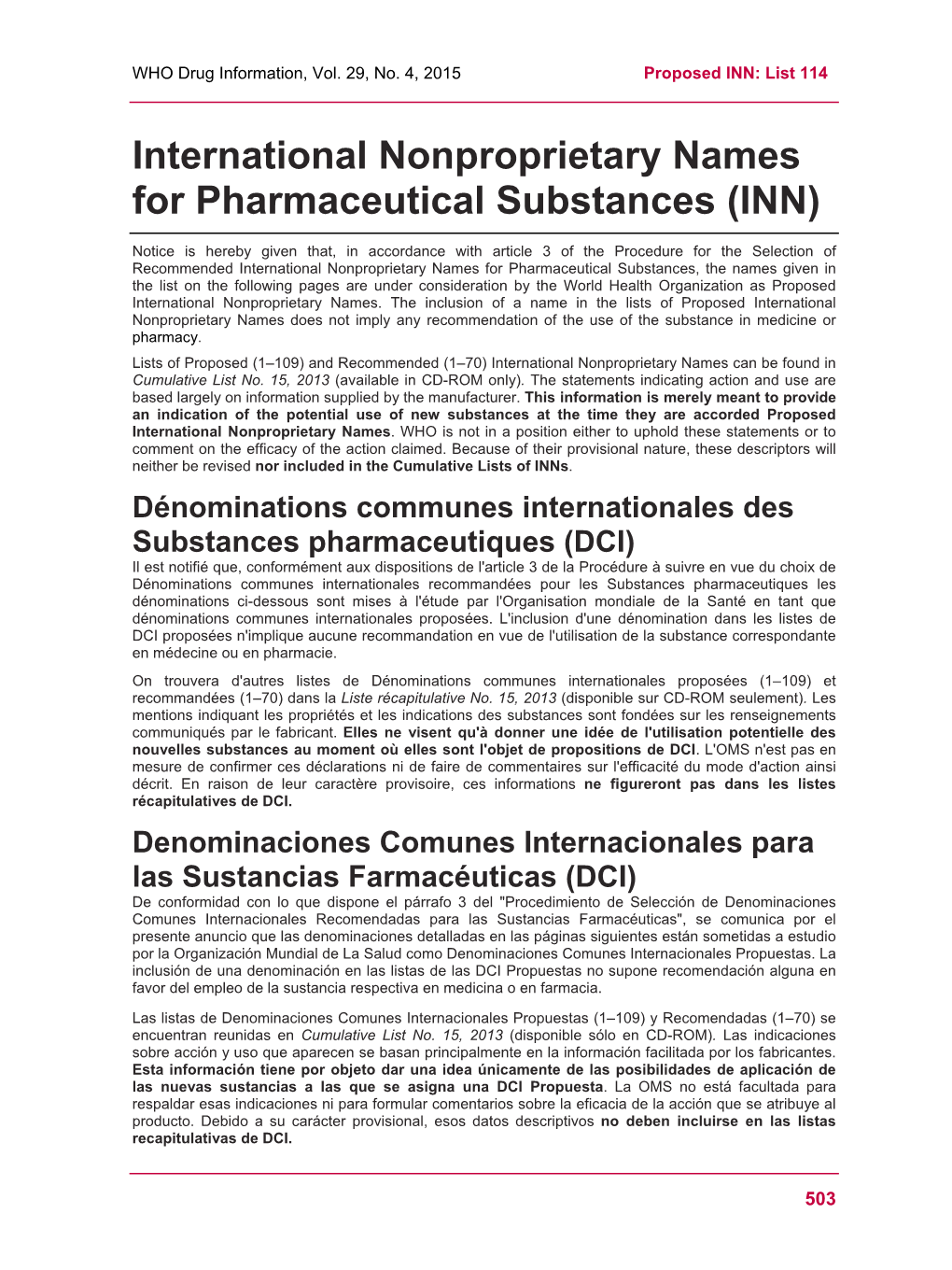 International Nonproprietary Names for Pharmaceutical Substances (INN)