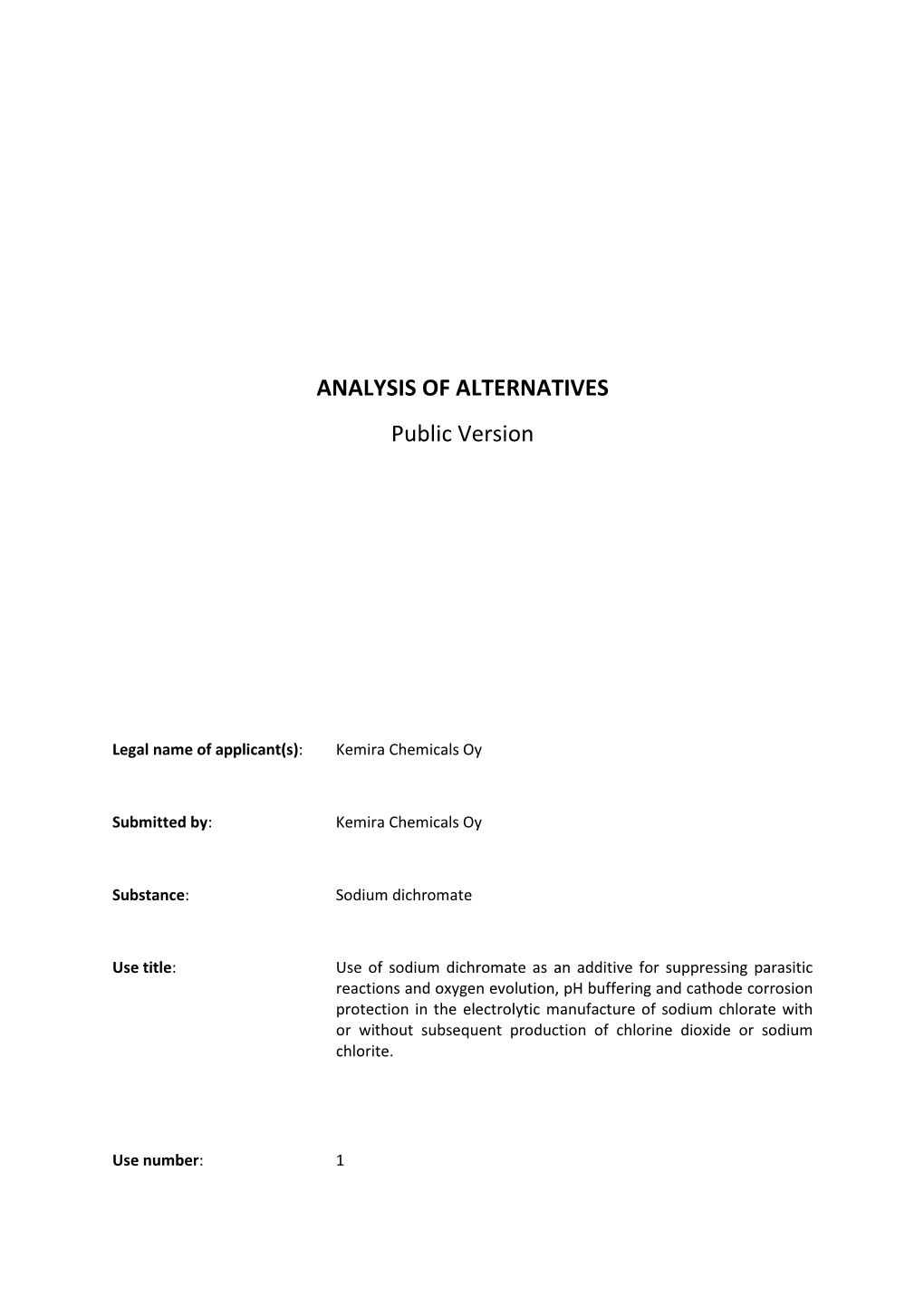 ANALYSIS of ALTERNATIVES Public Version