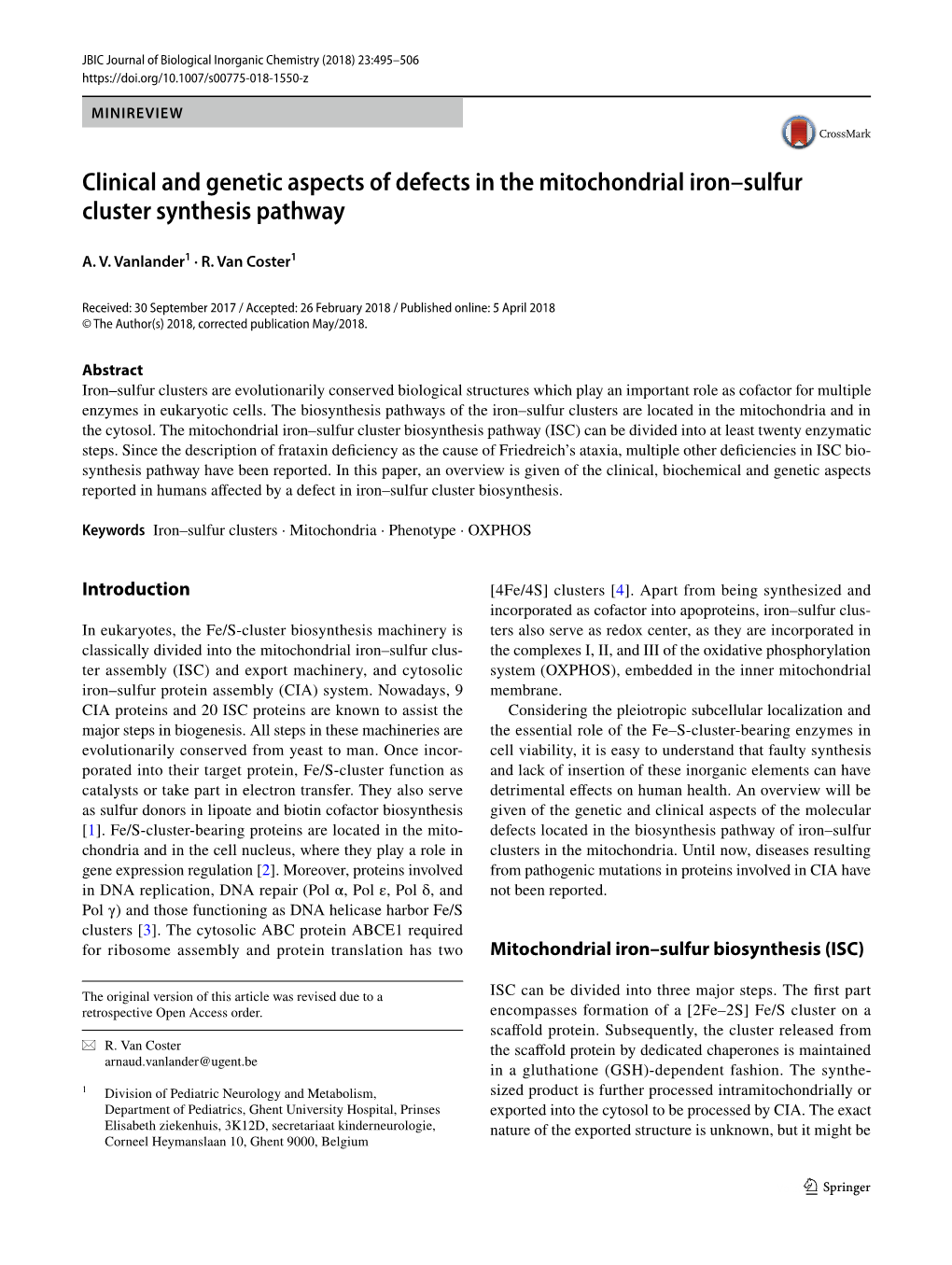 Clinical and Genetic Aspects of Defects in the Mitochondrial Iron–Sulfur Cluster Synthesis Pathway