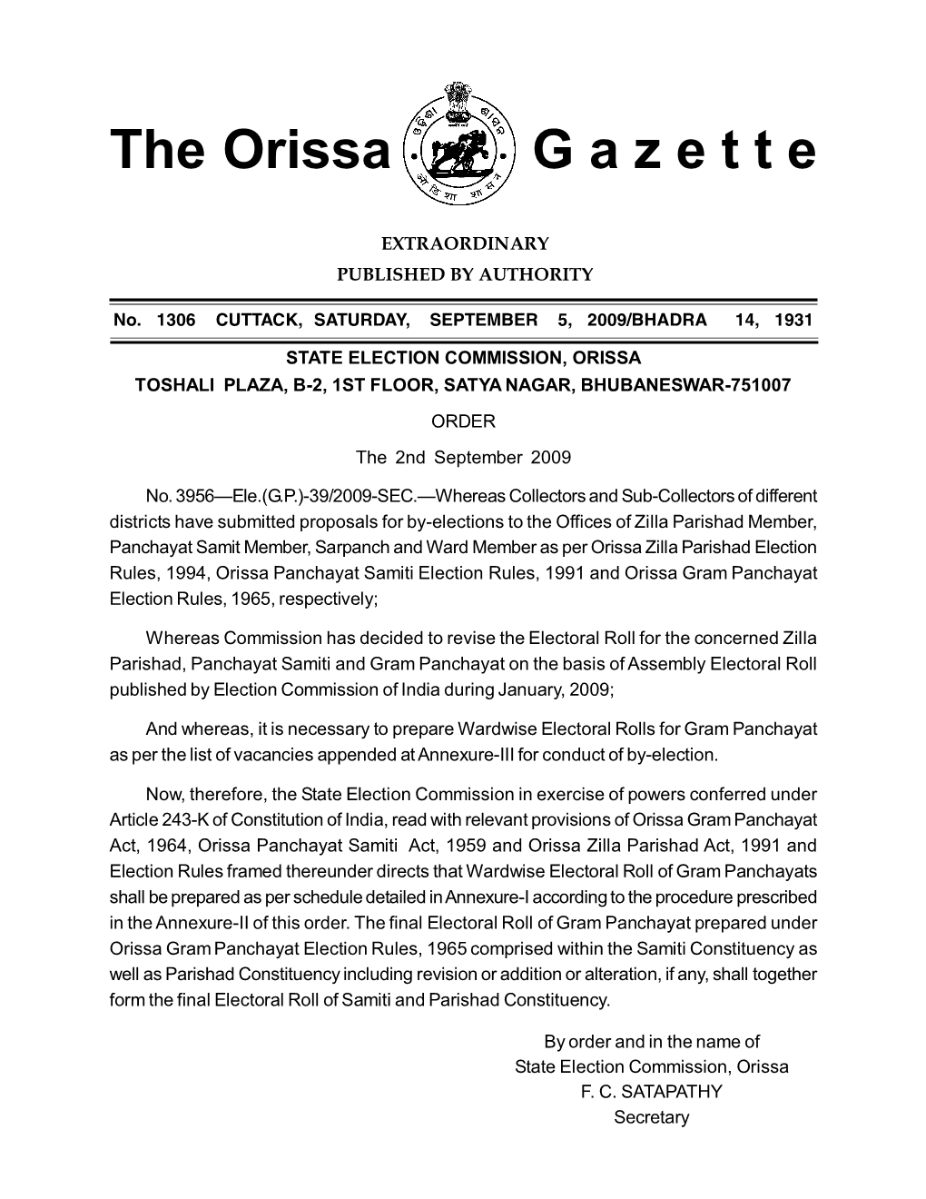 The Orissa G a Z E T T E