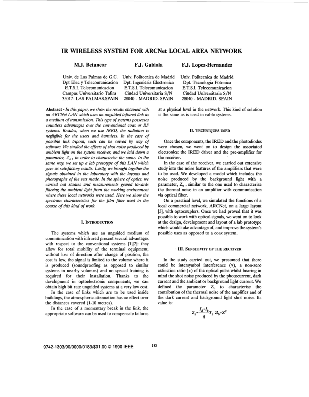 IR WIRELESS SYSTEM for Arcnet LOCAL AREA NETWORK