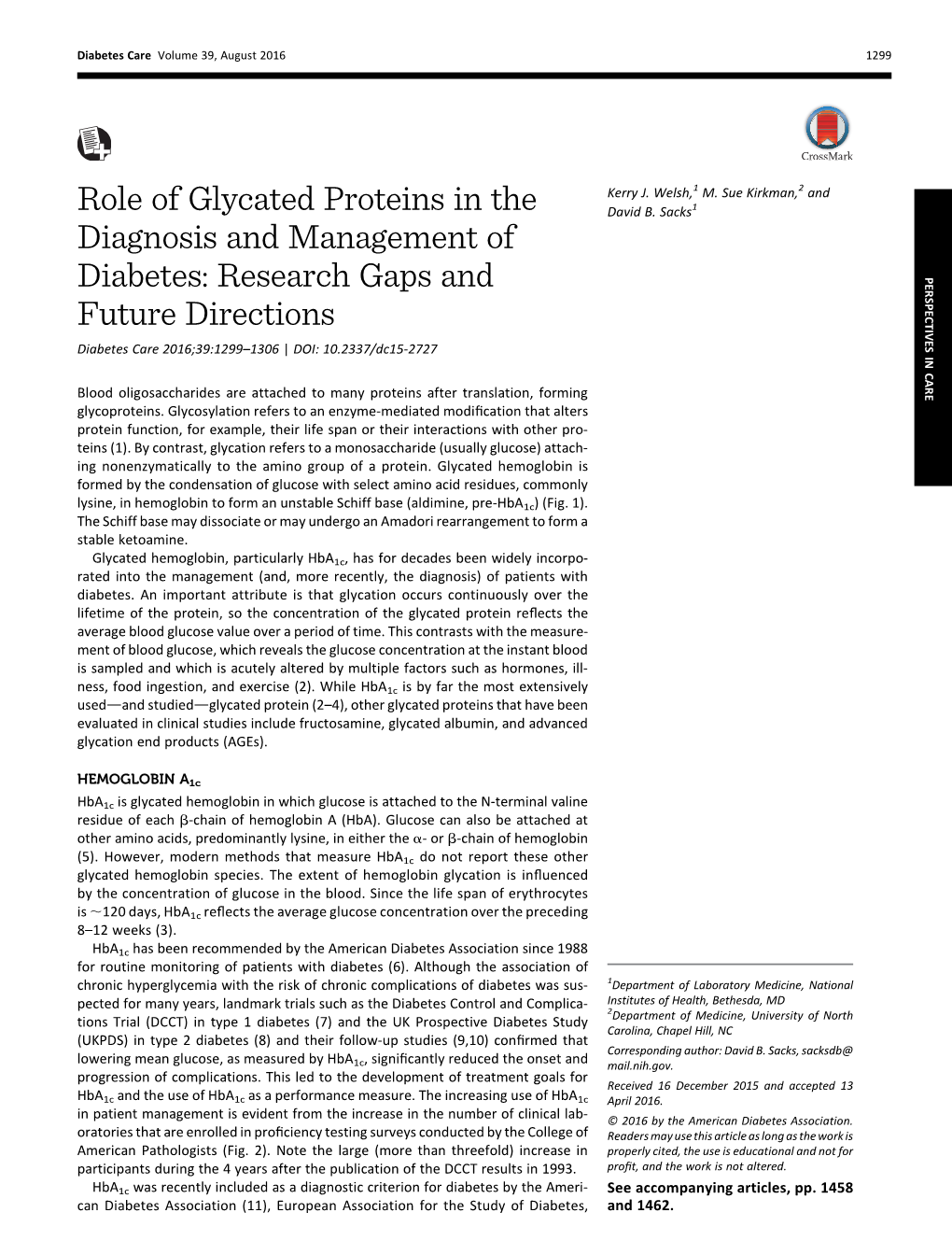 Role of Glycated Proteins in the Diagnosis and Management Of