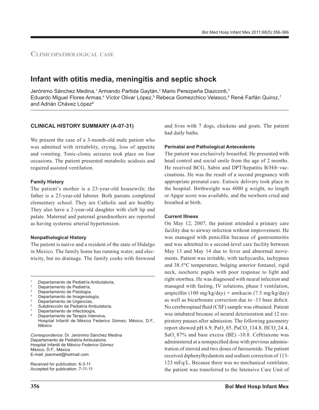 Infant with Otitis Media, Meningitis and Septic Shock