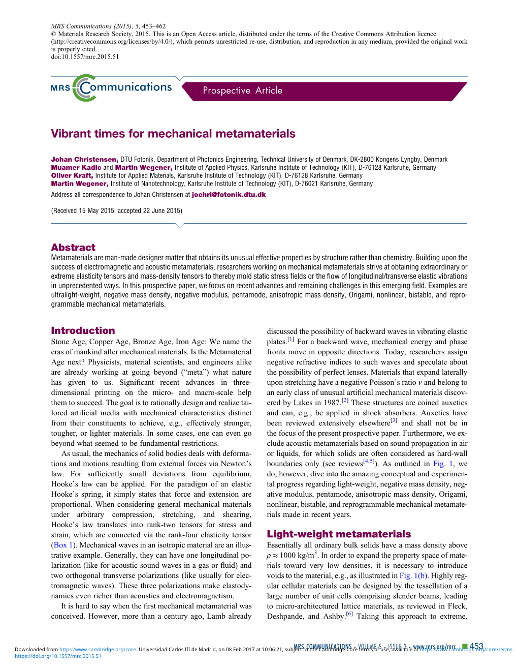 Vibrant Times for Mechanical Metamaterials