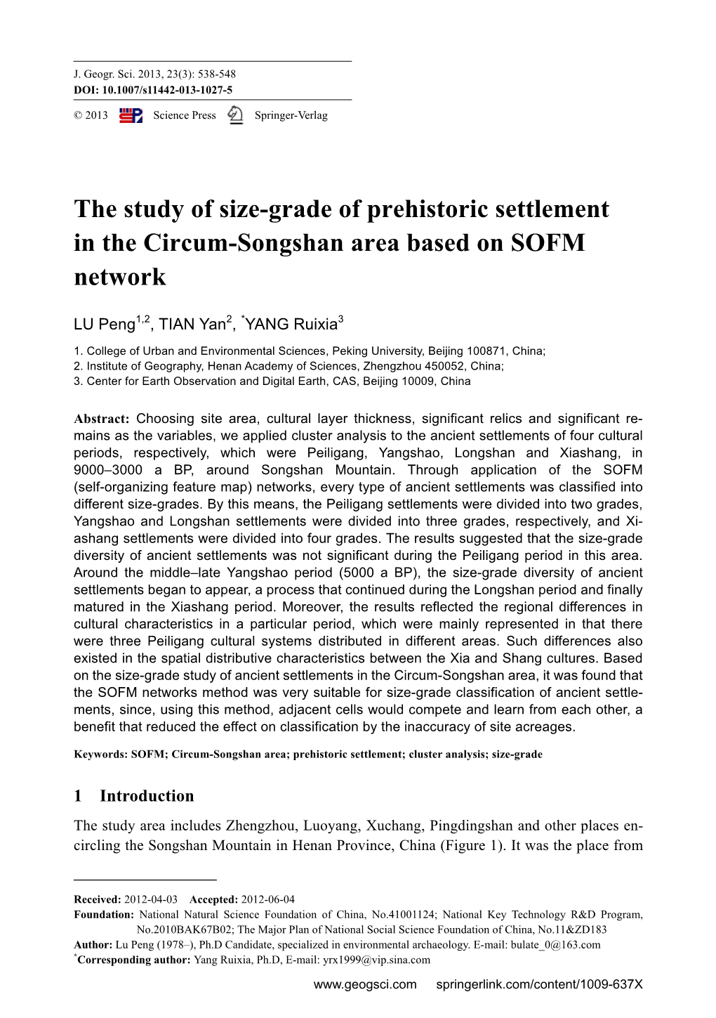 The Study of Size-Grade of Prehistoric Settlement in the Circum-Songshan Area Based on SOFM Network