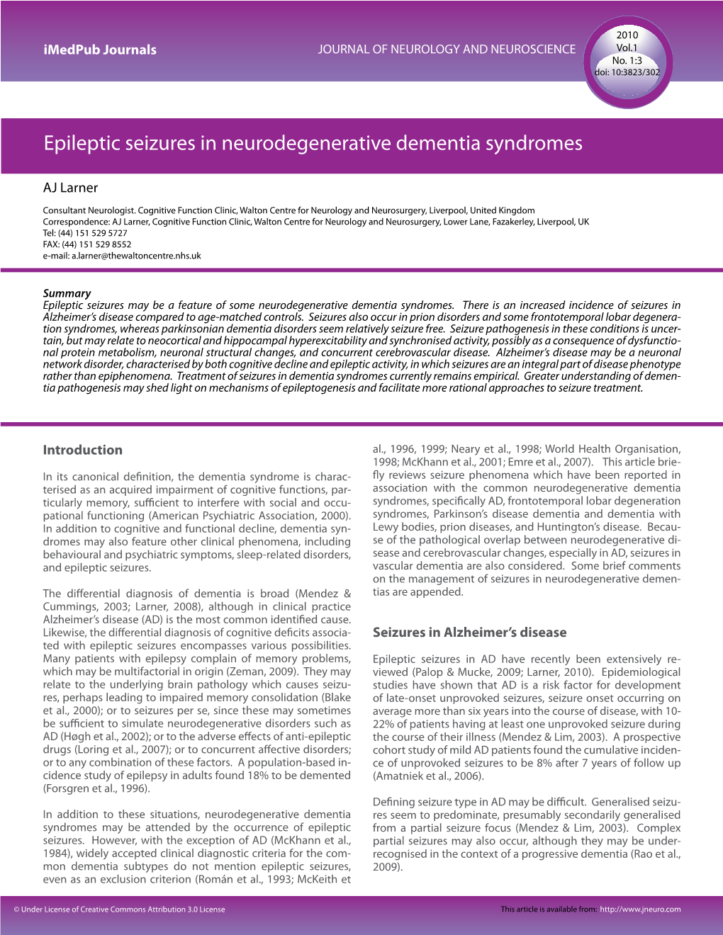 Epileptic Seizures in Neurodegenerative Dementia Syndromes