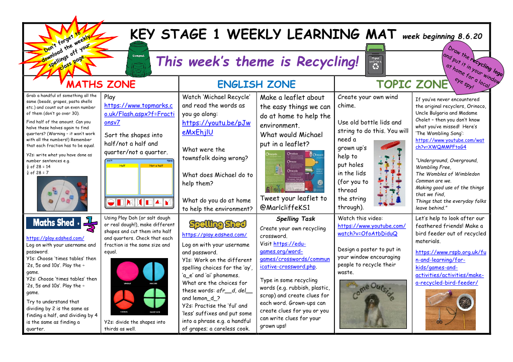 KS1 Learning Mat W.B. 8.6.20