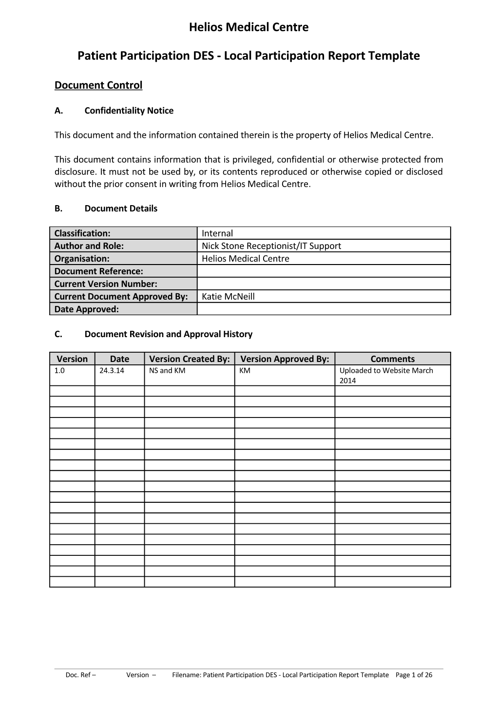 Patient Participation DES - Local Participation Report Template