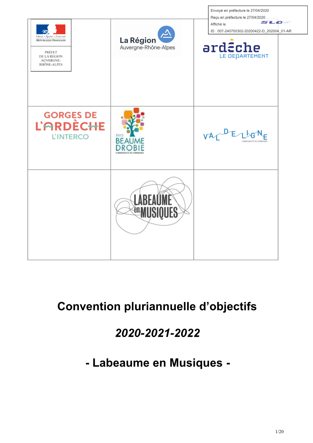 Convention Pluriannuelle D'objectifs 2020-2021-2022