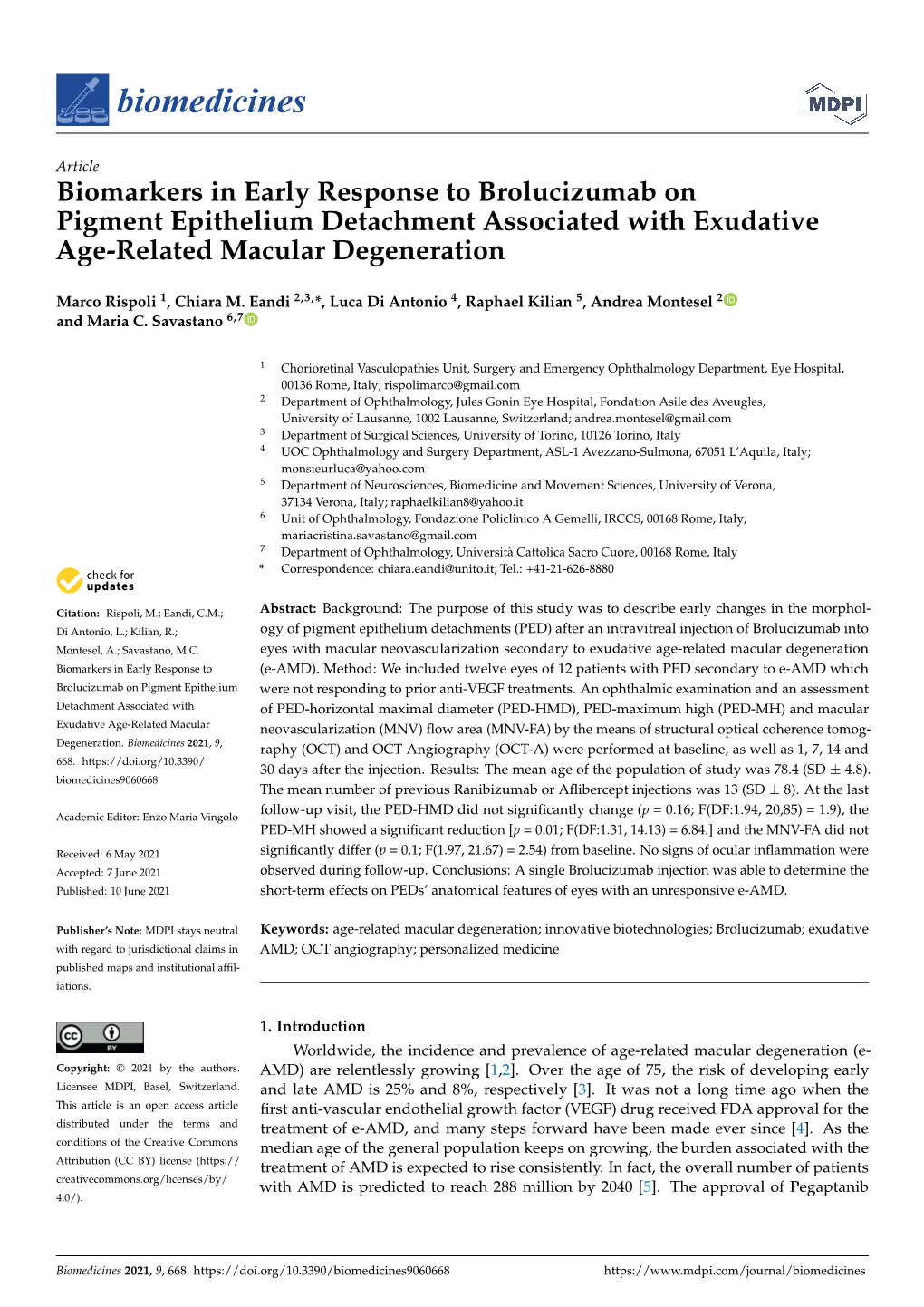 Biomarkers in Early Response to Brolucizumab on Pigment Epithelium Detachment Associated with Exudative Age-Related Macular Degeneration