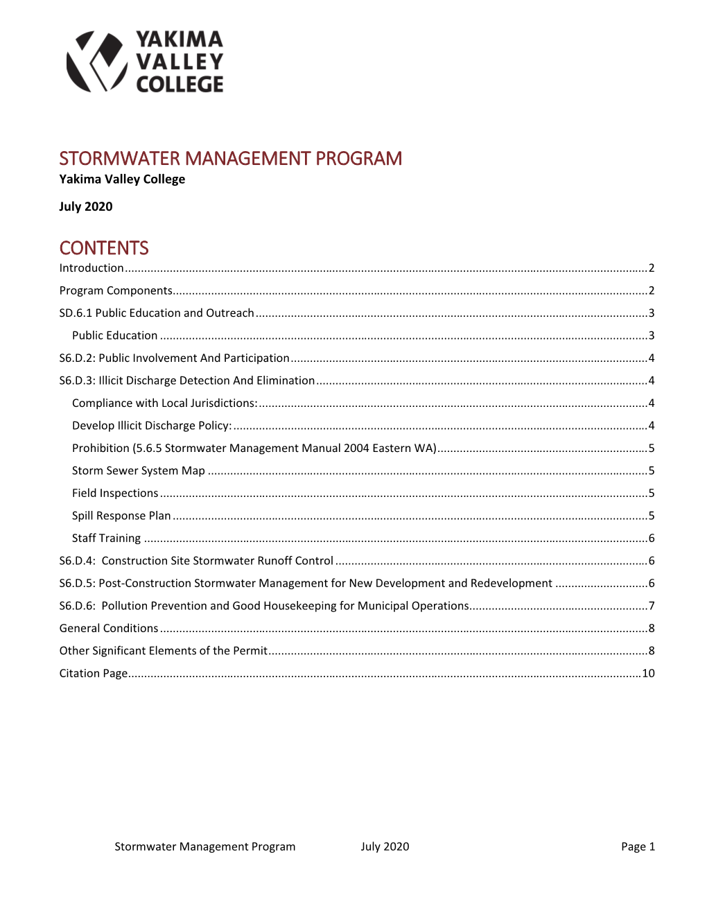 Yakima Valley College Stormwater Management Program