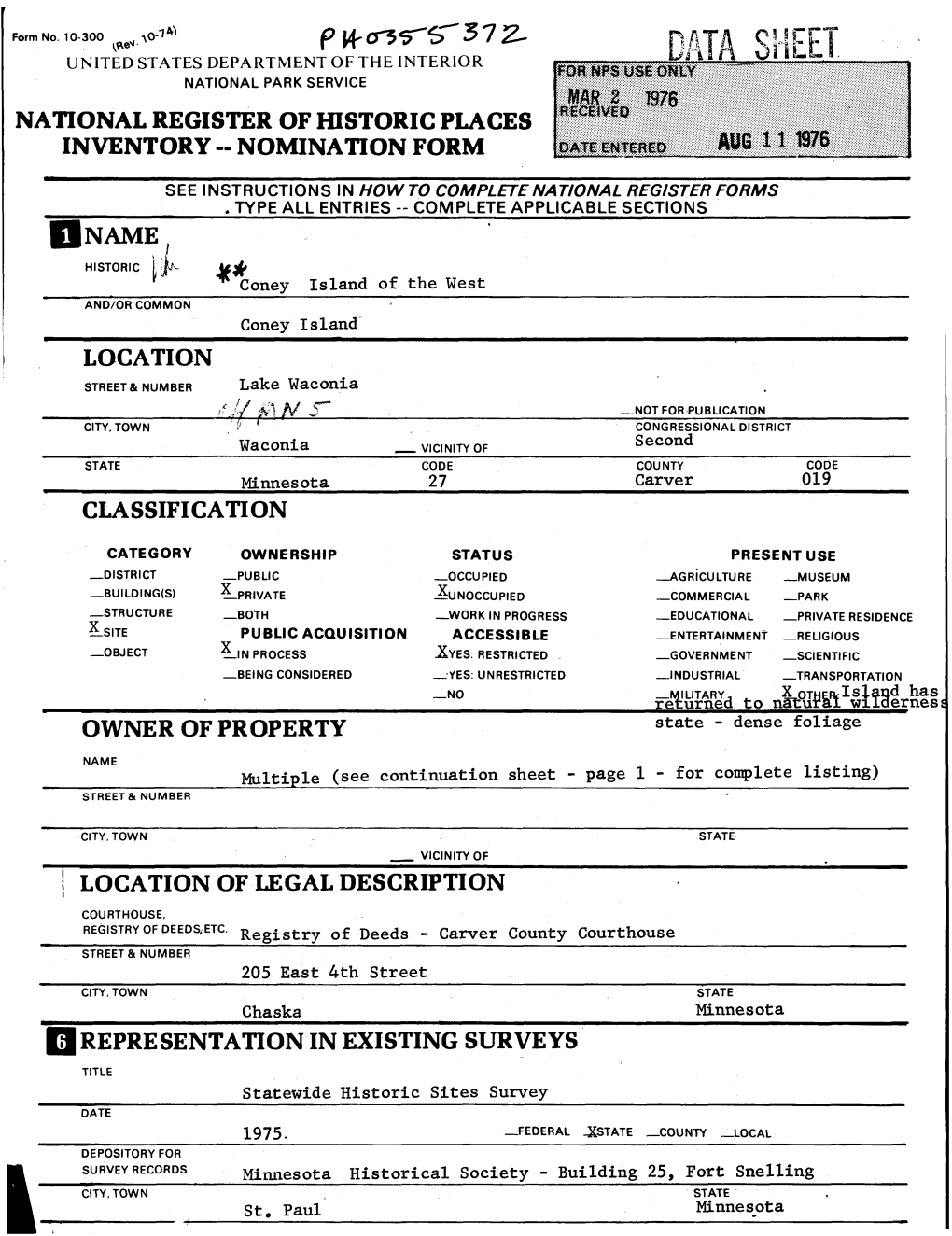 National Register of Historic Places Inventory - Nomination Form