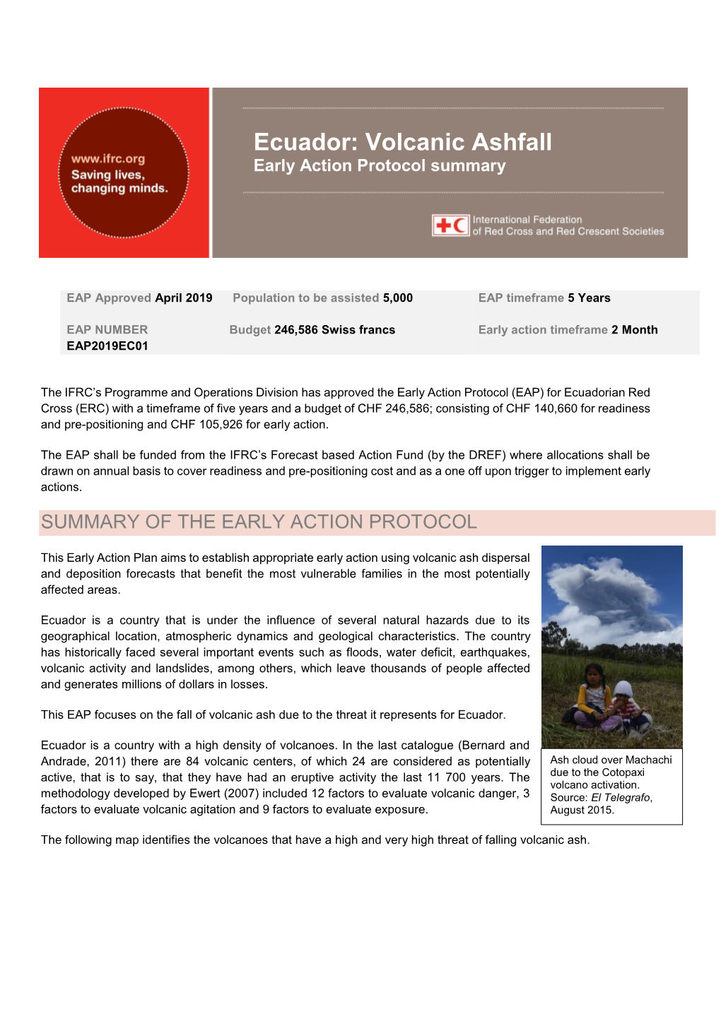 Ecuador: Volcanic Ashfall Early Action Protocol Summary