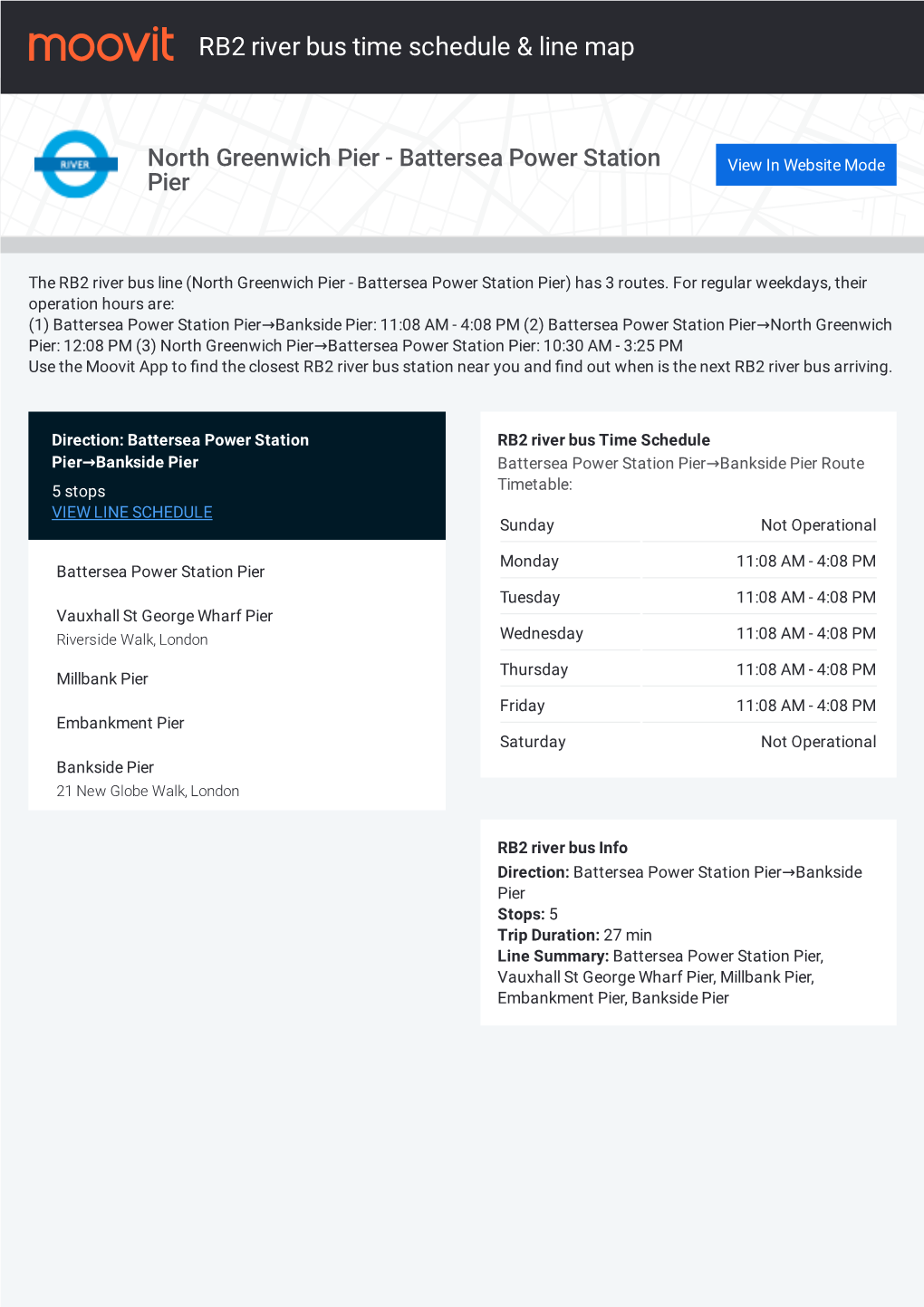 RB2 River Bus Time Schedule & Line Route