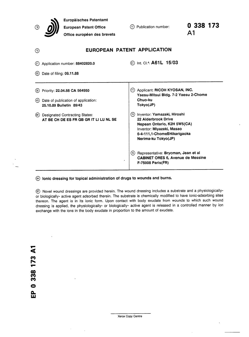 Ionic Dressing for Topical Administration of Drugs to Wounds and Burns