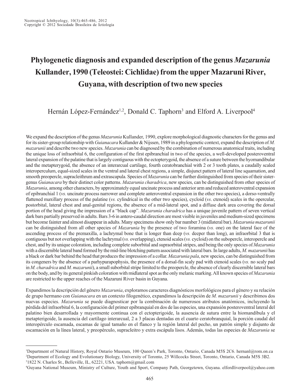 Phylogenetic Diagnosis and Expanded Description of the Genus