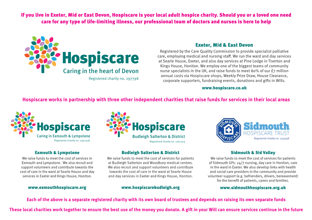 If You Live in Exeter, Mid Or East Devon, Hospiscare Is Your Local Adult Hospice Charity