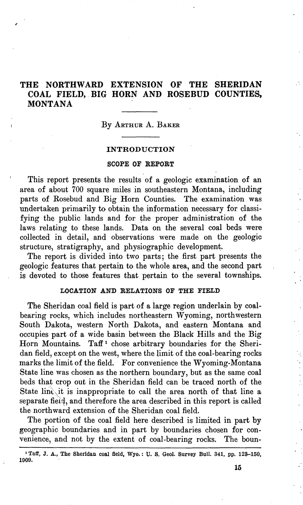 The Northward Extension of the Sheridan Coal Field, Big Horn and Rosebud Counties, Montana