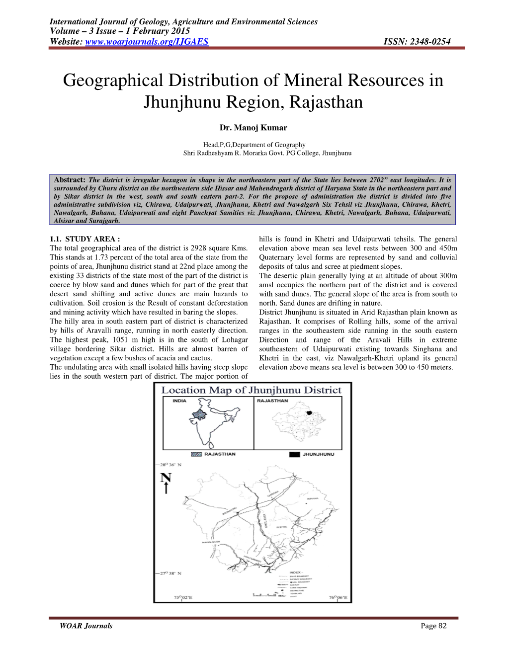 Geographical Distribution of Mineral Resources in Jhunjhunu Region, Rajasthan