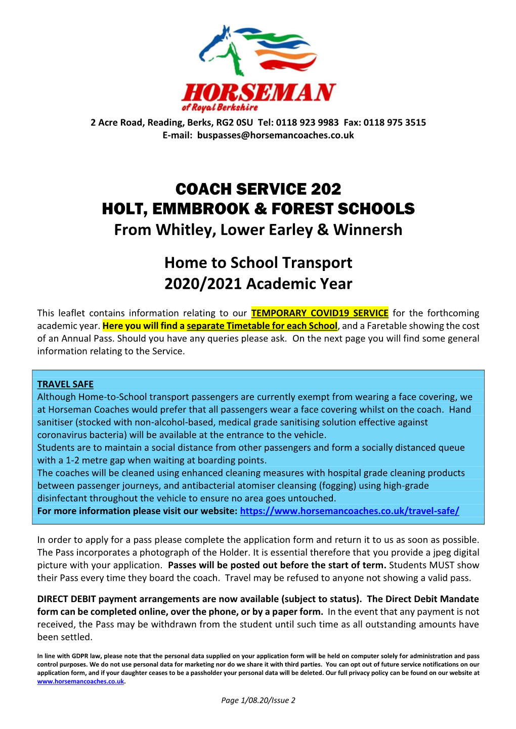 COACH SERVICE 202 HOLT, EMMBROOK & FOREST SCHOOLS from Whitley, Lower Earley & Winnersh