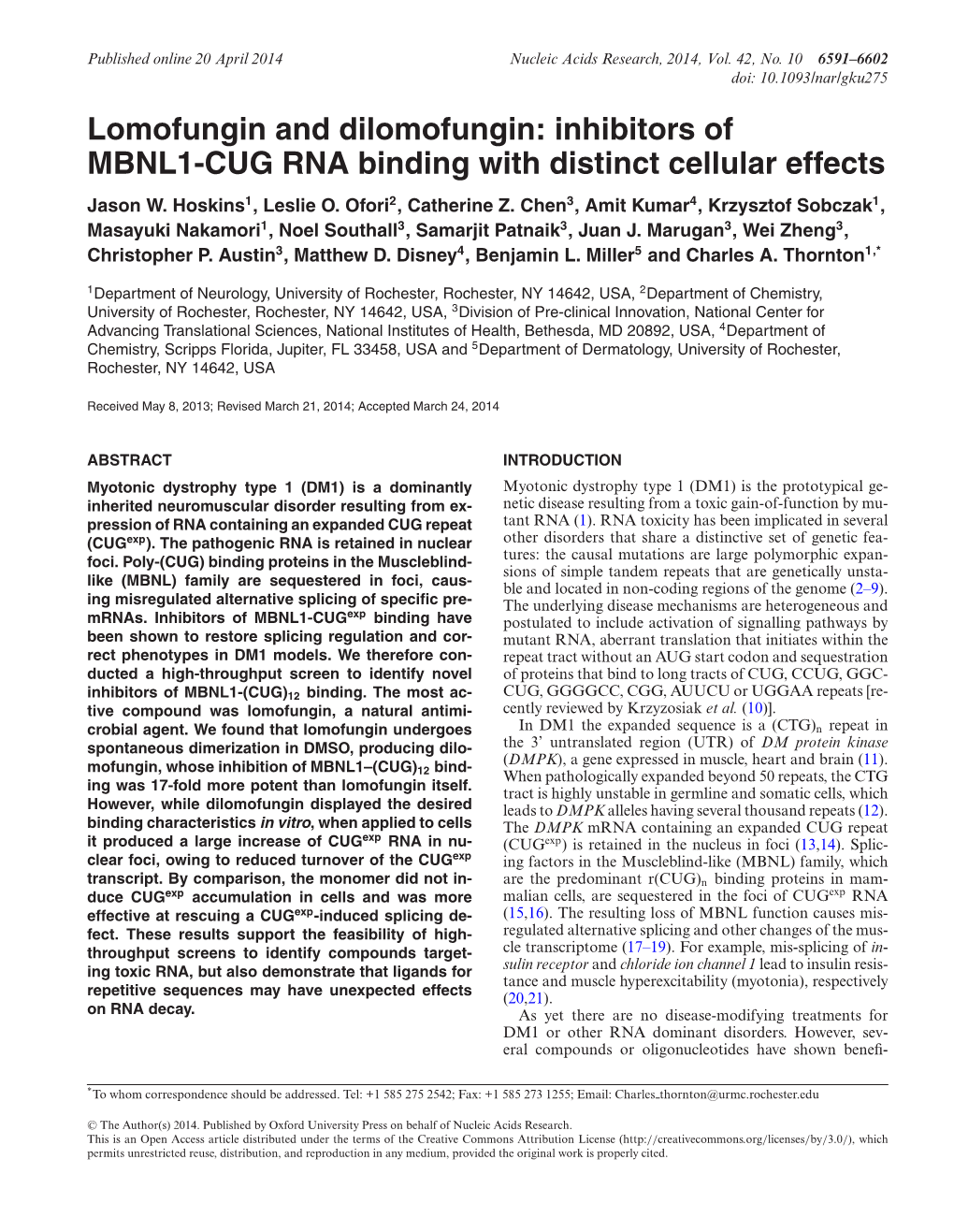 Inhibitors of MBNL1-CUG RNA Binding with Distinct Cellular Effects Jason W