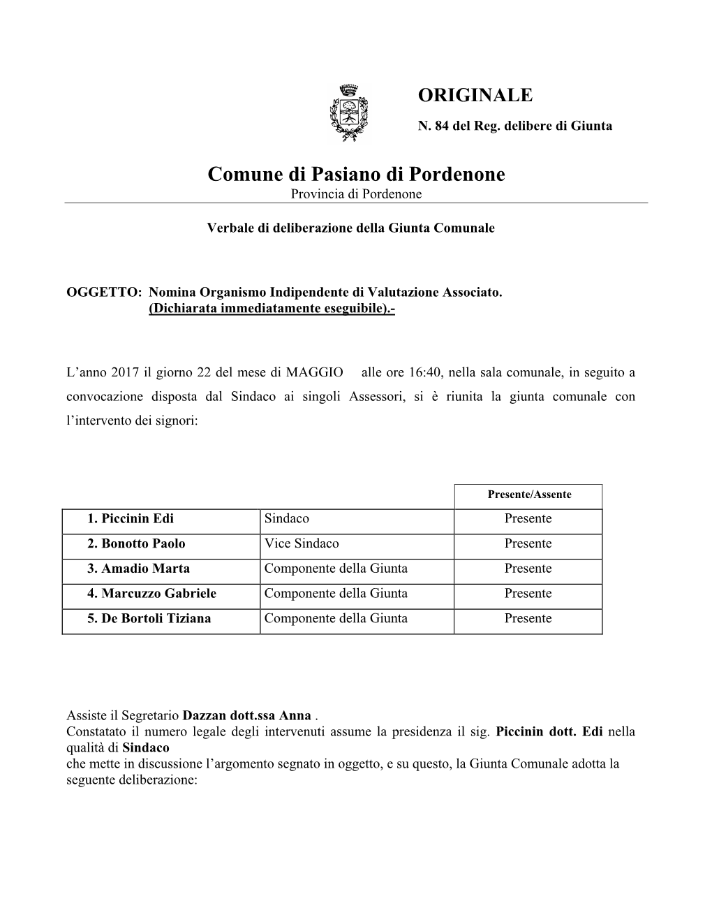 Comune Di Pasiano Di Pordenone Provincia Di Pordenone