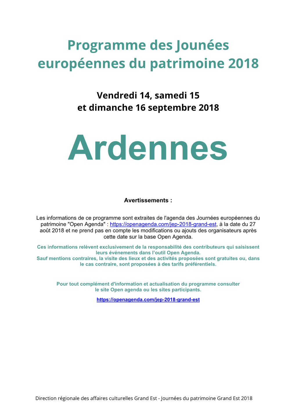 Programme Des Jounées Européennes Du Patrimoine 2018