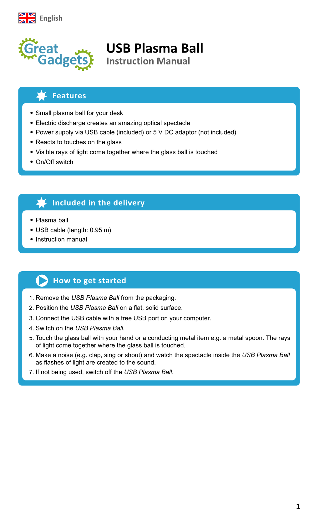 USB Plasma Ball Instruction Manual