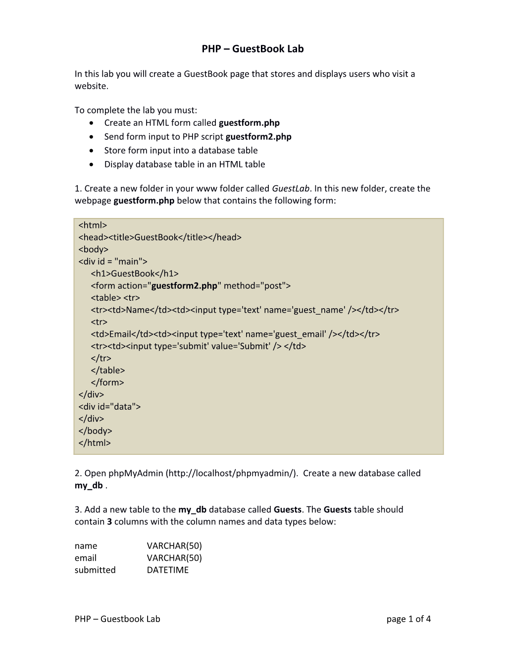 PHP Guestbook Lab