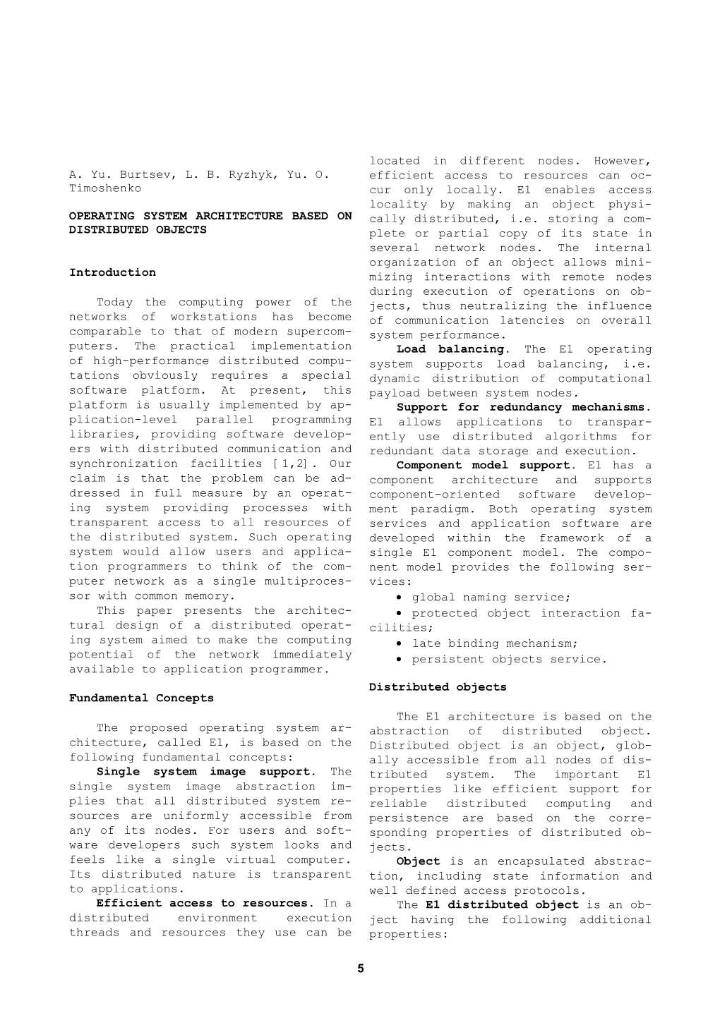 Operating System Architecture Based on Distributed Objects