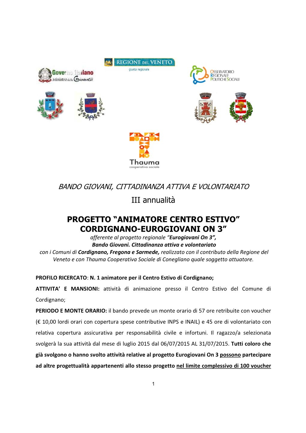 Bando Per Centro Estivo