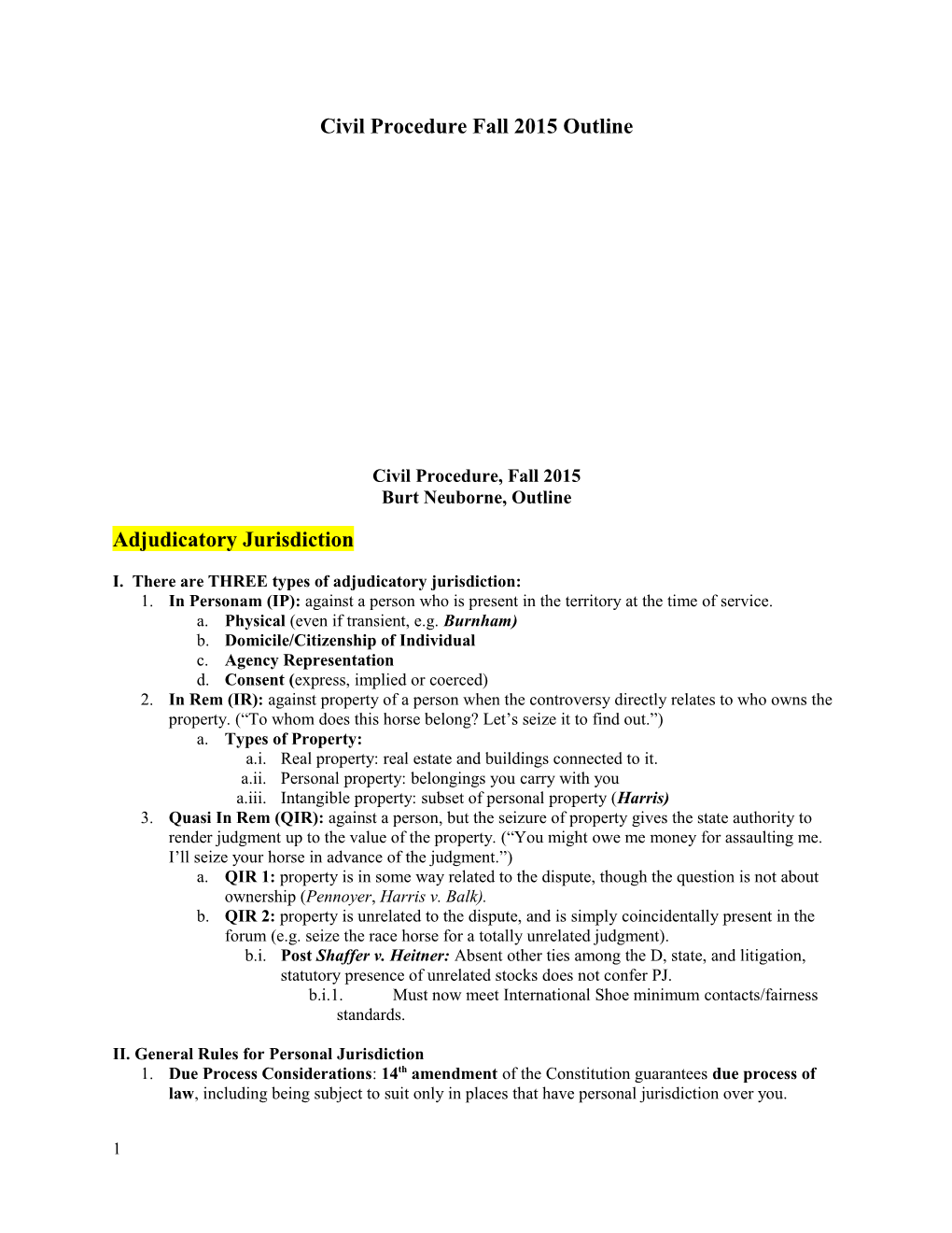 Civil Procedure Fall 2015 Outline