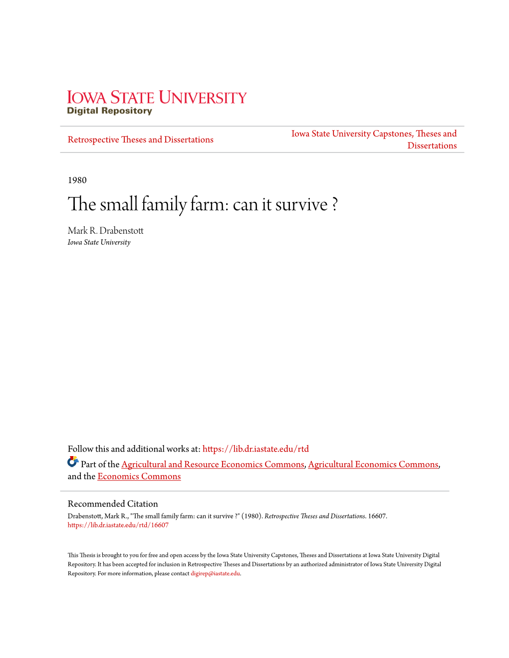 The Small Family Farm: Can It Survive ?