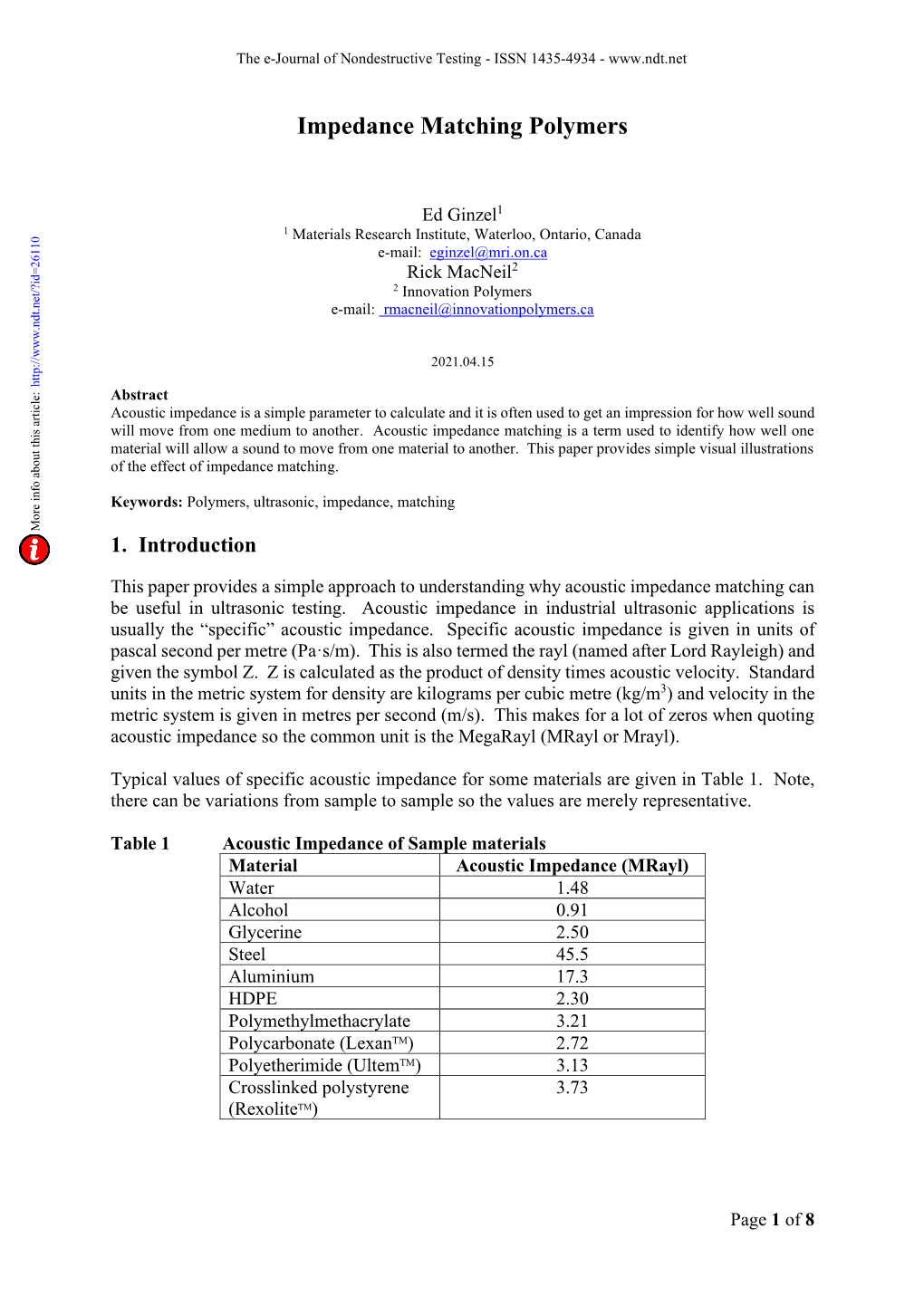 Impedance Matching Polymers