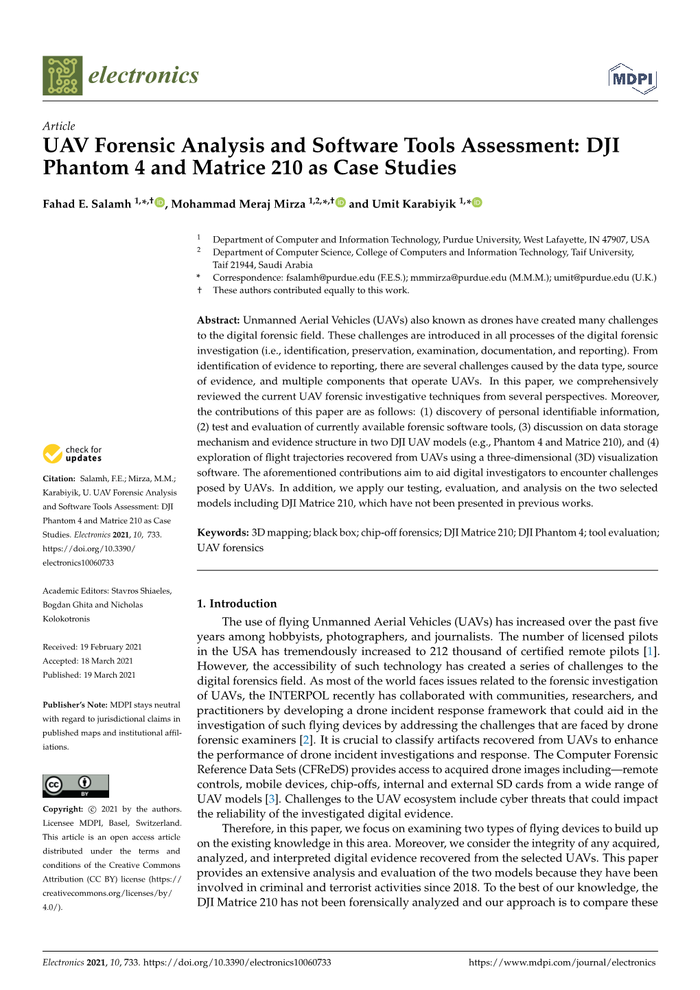 UAV Forensic Analysis and Software Tools Assessment: DJI Phantom 4 and Matrice 210 As Case Studies