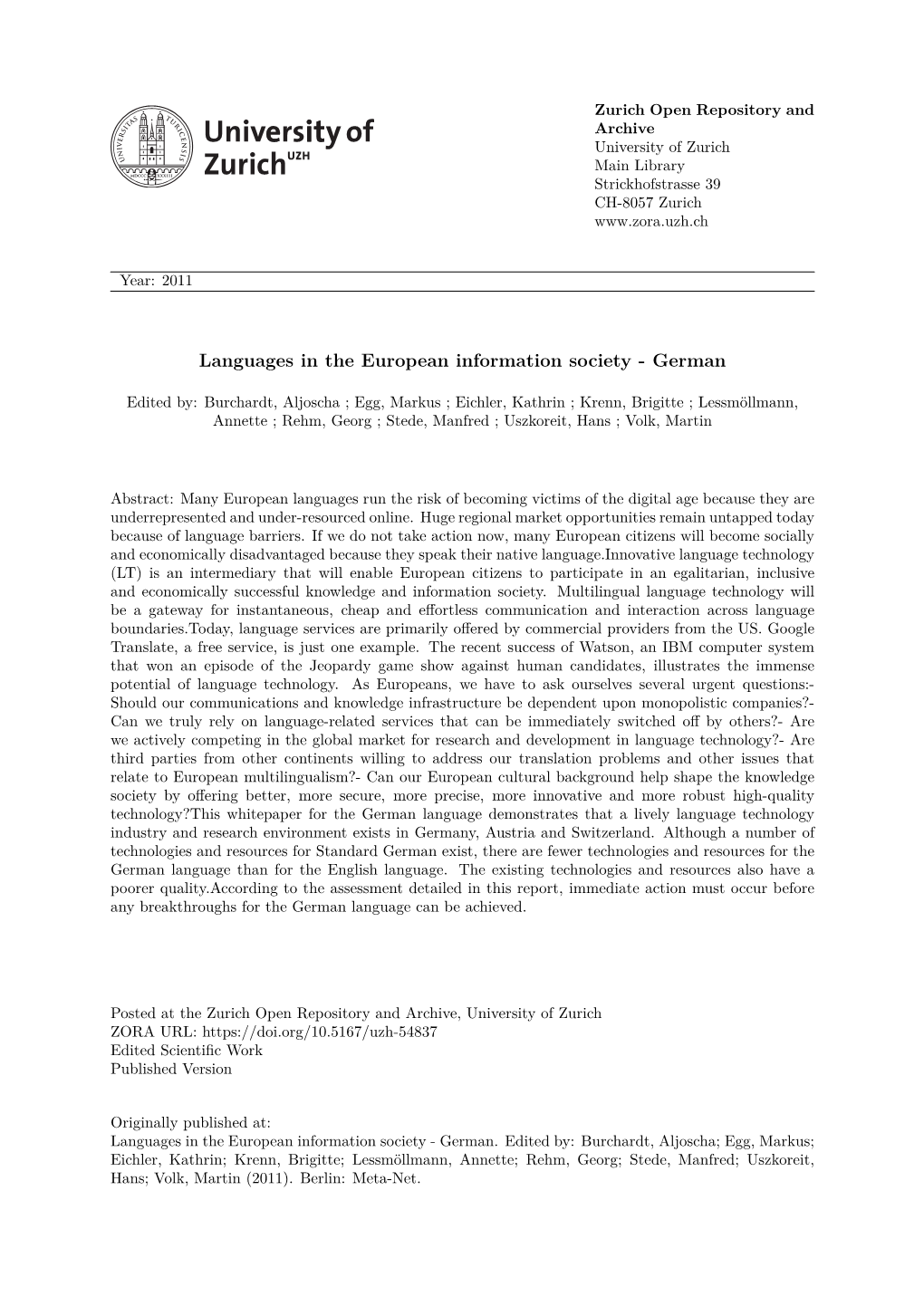 Languages in the European Information Society – German –