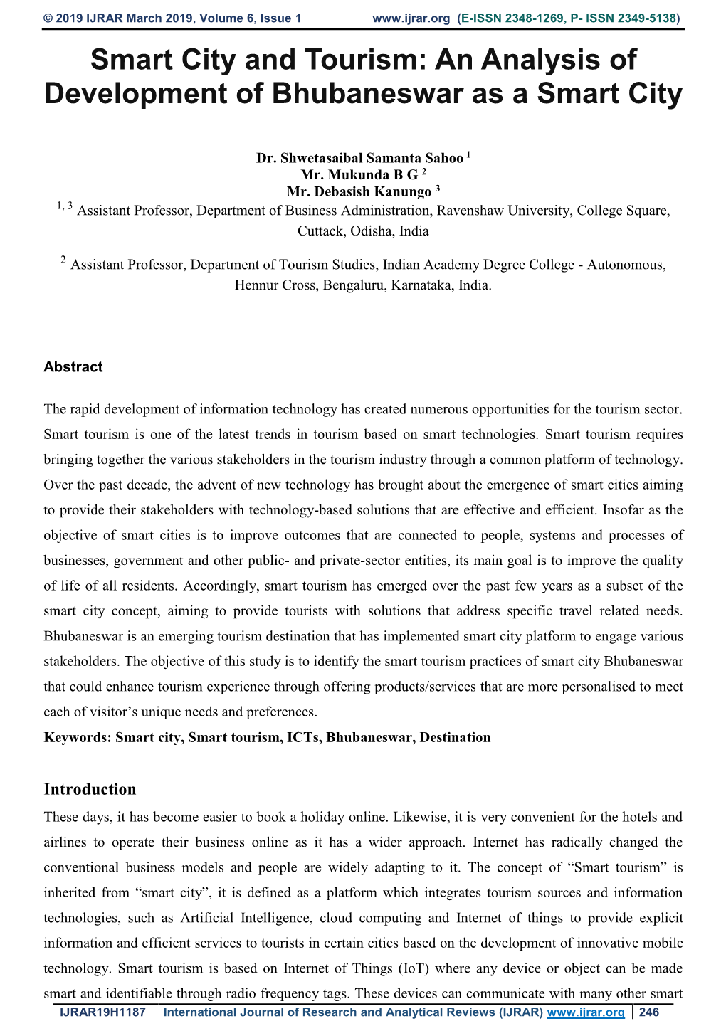 An Analysis of Development of Bhubaneswar As a Smart City