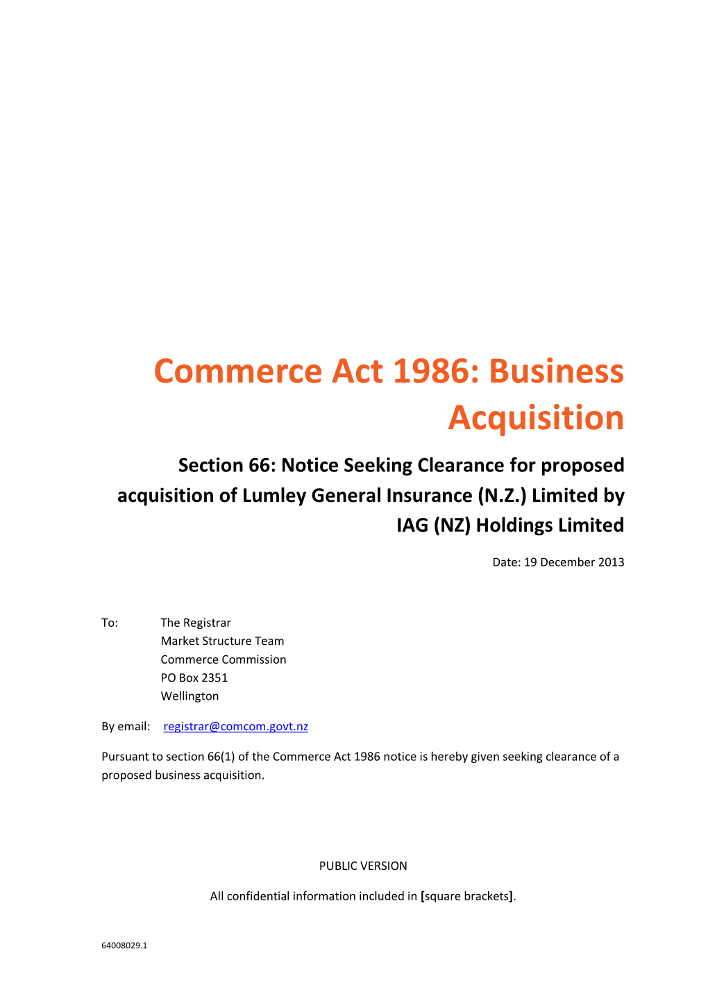 Commerce Act 1986: Business Acquisition
