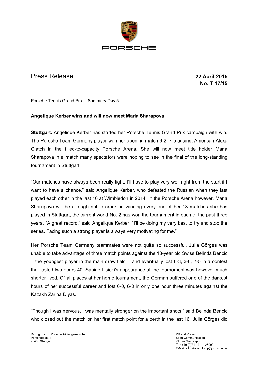 Press Release 22 April 2015 No