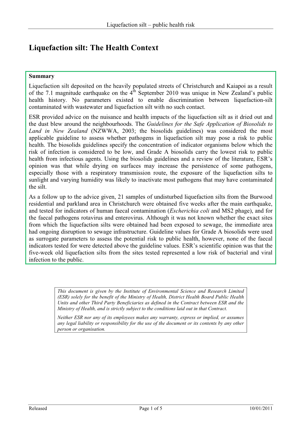 Liquefaction Silt – Public Health Risk