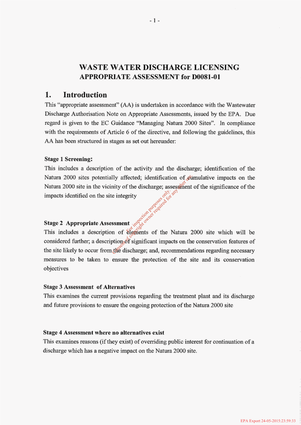 WASTE WATER DISCHARGE LICENSING 1. Introduction