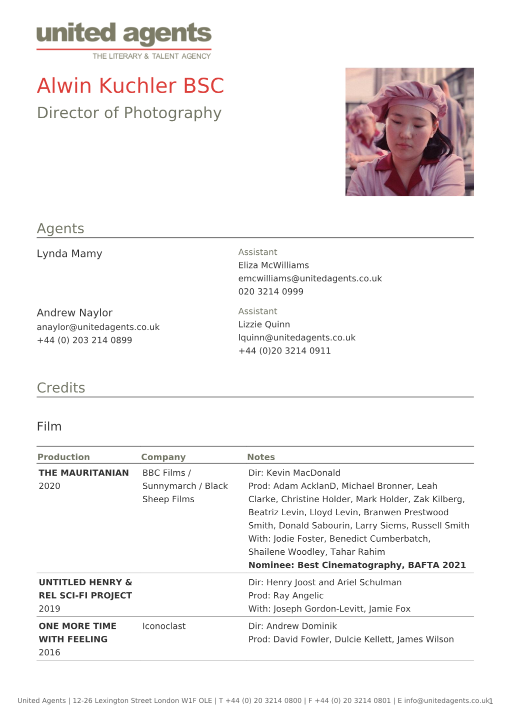 Alwin Kuchler BSC Director of Photography