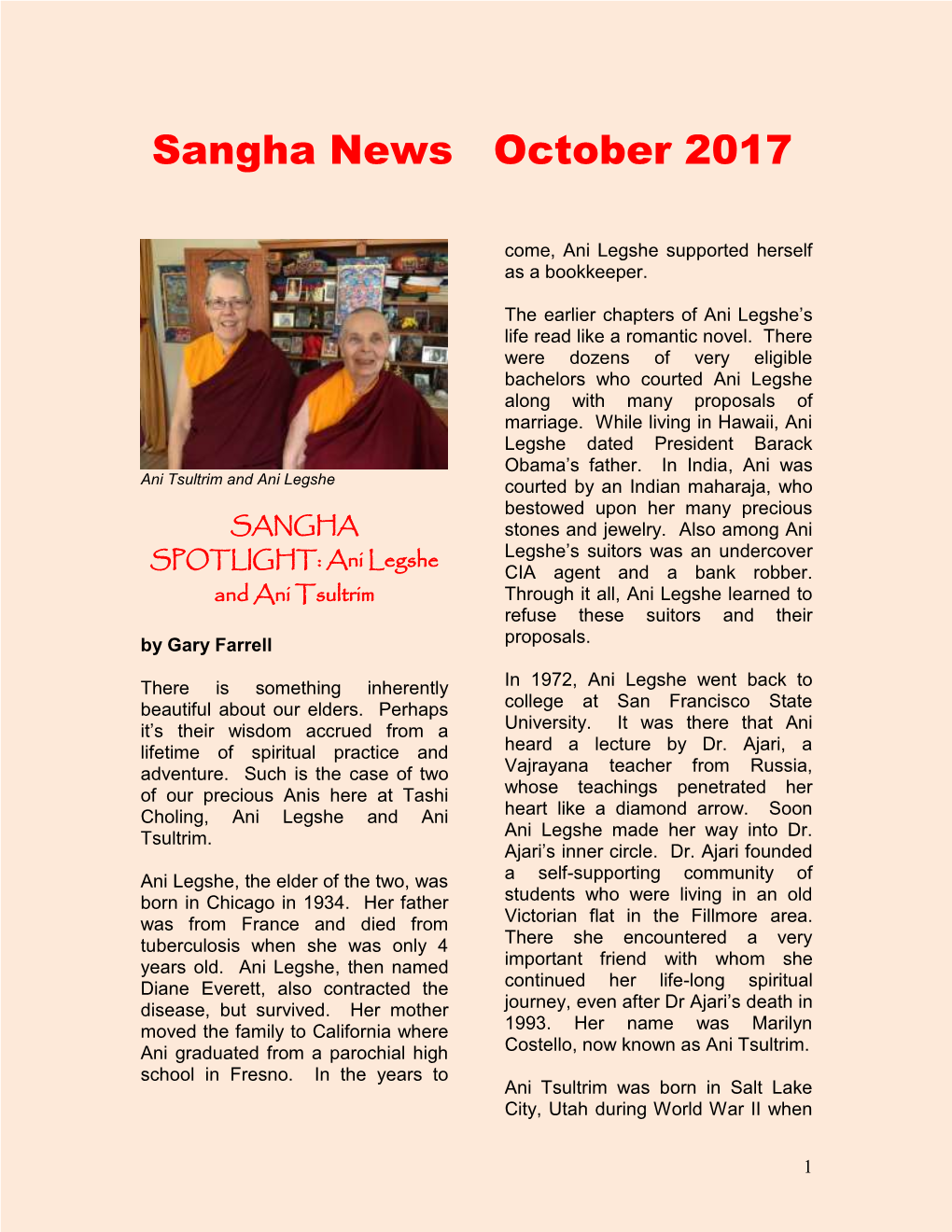 Sangha News October 2017