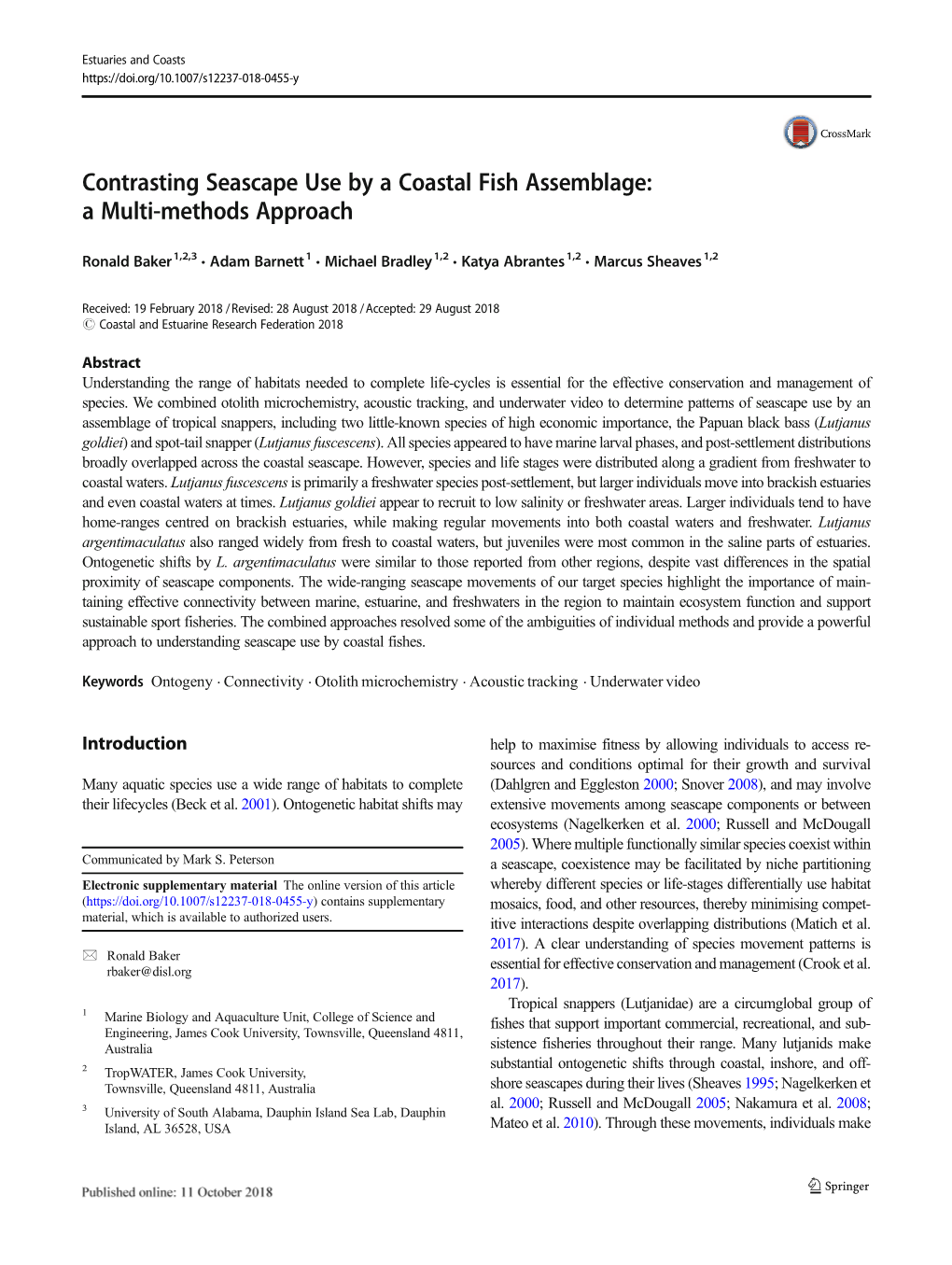 Contrasting Seascape Use by a Coastal Fish Assemblage: a Multi-Methods Approach