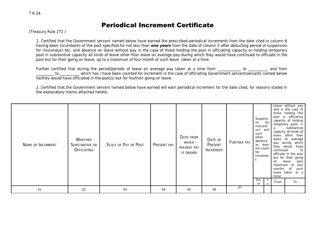 Periodical Increment Certificate