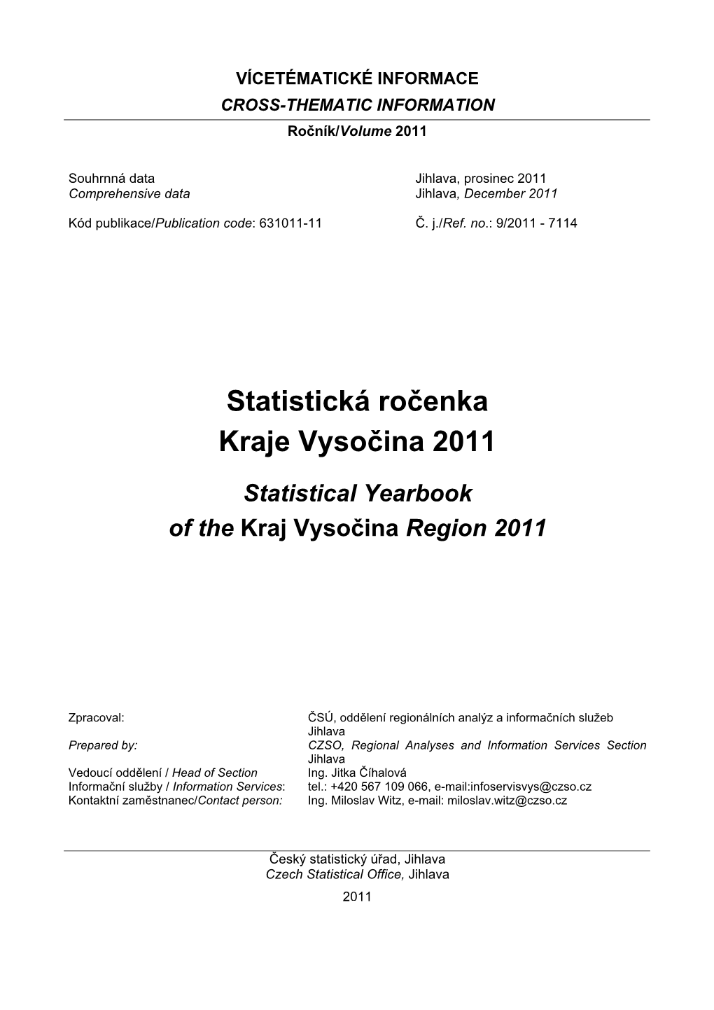 Statistická Ročenka Kraje Vysočina 2011